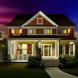 A house illuminated in an array of harmonious, vibrant, and inviting colors.