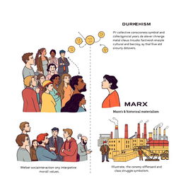 A conceptual illustration for collective consciousness by Durkheim, showcasing a group of diverse individuals symbolically interconnected through shared cultural and societal values