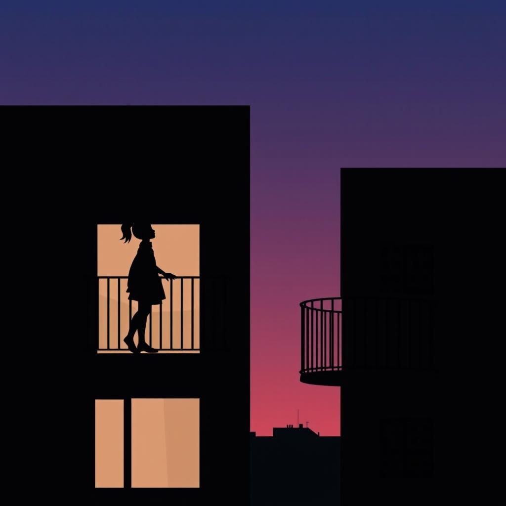 Two buildings in silhouette with balconies facing each other