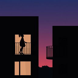 Two buildings in silhouette with balconies facing each other