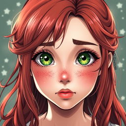 A stunning manga-style girl with enchanting green eyes and red hair