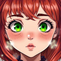 A stunning manga-style girl with enchanting green eyes and red hair