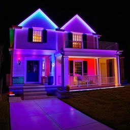 A house illuminated in an array of harmonious, vibrant, and inviting colors.