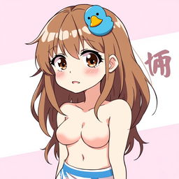 Anime-style illustration of a girl with brown loose hair and a blue duck hair clip