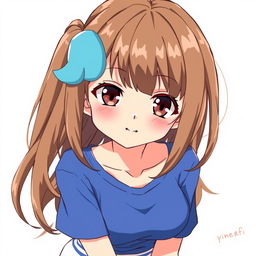 Anime-style illustration of a girl with brown loose hair and a blue duck hair clip