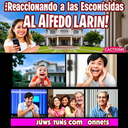 An engaging and dynamic YouTube thumbnail showcasing the theme '¡Reaccionando a las Escondidas de Alfredo Larin!'