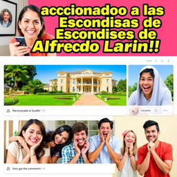 An engaging and dynamic YouTube thumbnail showcasing the theme '¡Reaccionando a las Escondidas de Alfredo Larin!'