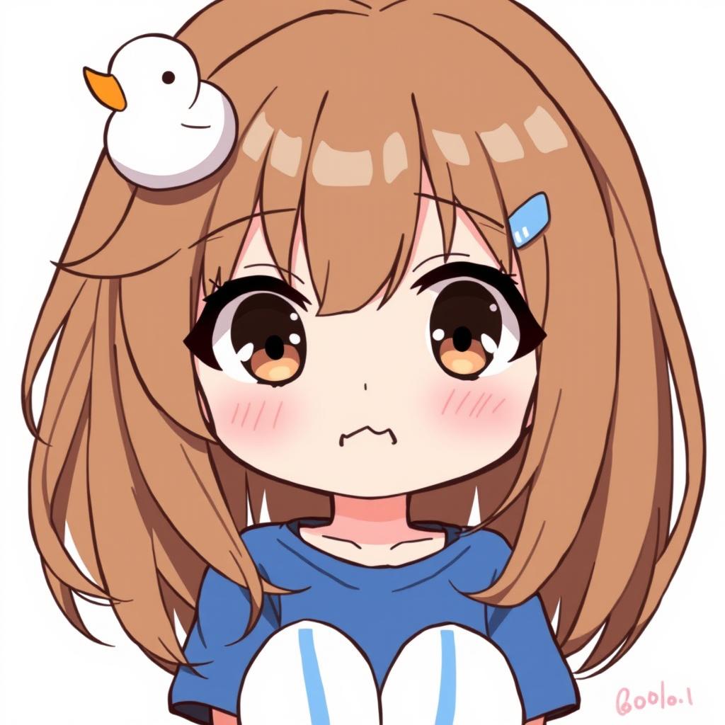 Anime-style illustration of a girl with brown loose hair and a blue duck hair clip