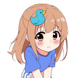 Anime-style illustration of a girl with brown loose hair and a blue duck hair clip