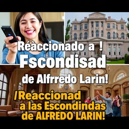 An exciting and compelling YouTube thumbnail for the video titled '¡Reaccionando a las Escondidas de Alfredo Larin!'