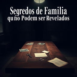 A compelling and mysterious YouTube thumbnail for a video titled "Segredos de Família que Não Podem ser Revelados"