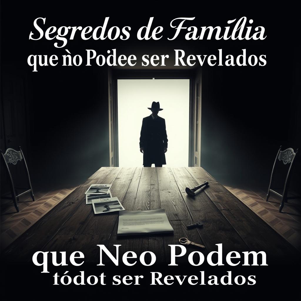 A compelling and mysterious YouTube thumbnail for a video titled "Segredos de Família que Não Podem ser Revelados"