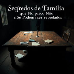 A compelling and mysterious YouTube thumbnail for a video titled "Segredos de Família que Não Podem ser Revelados"