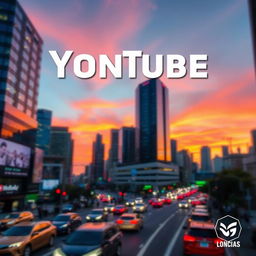 A captivating YouTube thumbnail featuring a vibrant cityscape at dusk