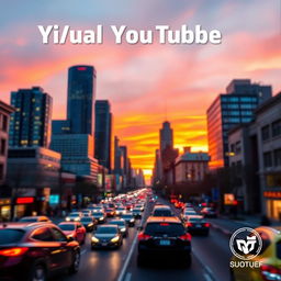 A captivating YouTube thumbnail featuring a vibrant cityscape at dusk