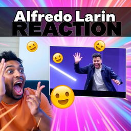 A lively YouTube thumbnail capturing the essence of a reaction video featuring Alfredo Larin