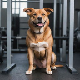 A well-muscled dog using gym equipment for a fun-filled workout. The gym is filled with various exercise equipment suited for its workout routine.