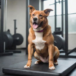 A well-muscled dog using gym equipment for a fun-filled workout. The gym is filled with various exercise equipment suited for its workout routine.