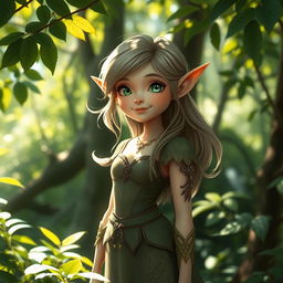 A magical and enchanting elf standing amidst a lush forest