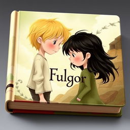 A captivating book cover illustration depicting two children, one taller with blonde hair and one shorter with dark hair, symbolizing a heartfelt story titled 'Fulgor