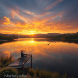 A serene landscape during the golden hour, with rolling hills bathed in warm sunlight