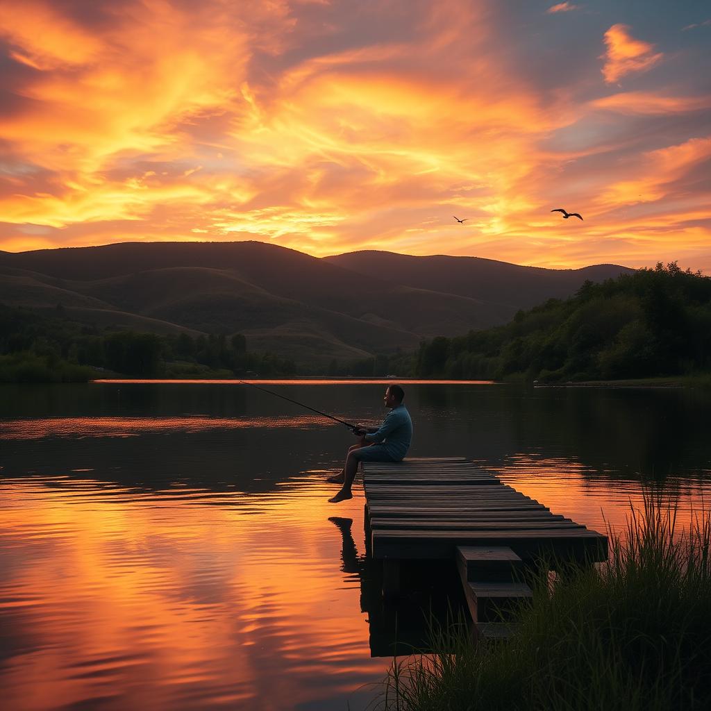 A serene landscape during the golden hour, with rolling hills bathed in warm sunlight