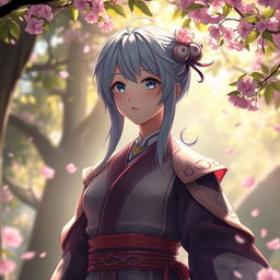 A highly detailed 3D anime character in an enchanting fantasy setting, emphasizing aesthetically pleasing design and vibrancy