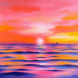 An abstract painting of a serene sunset over a vast ocean