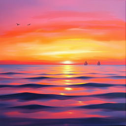 An abstract painting of a serene sunset over a vast ocean