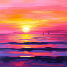 An abstract painting of a serene sunset over a vast ocean