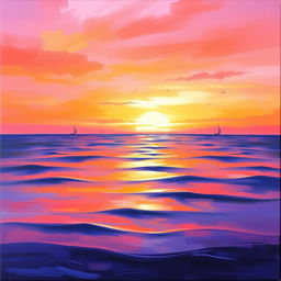 An abstract painting of a serene sunset over a vast ocean