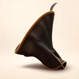 A side-top view illustration of a tricorne hat, showcasing its iconic three-cornered design