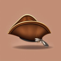 A side-top view illustration of a tricorne hat, showcasing its iconic three-cornered design