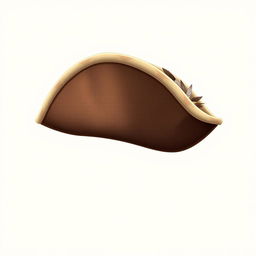 A side-top view illustration of a tricorne hat, showcasing its iconic three-cornered design