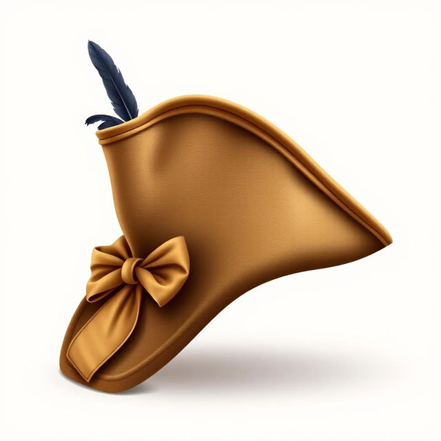 A side-top view illustration of a tricorne hat, showcasing its iconic three-cornered design