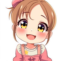 A cute and adorable anime-style illustration of a young girl with big, expressive eyes full of innocence and joy