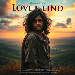 A dramatic movie poster featuring a love-stricken, emotionally broken Indian boy standing on a hill