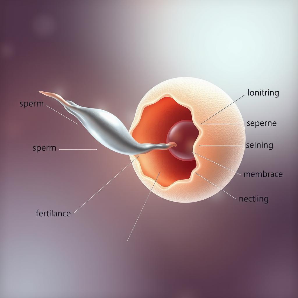 A highly detailed and educational illustration depicting the process of fertilization