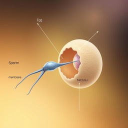 A highly detailed and educational illustration depicting the process of fertilization