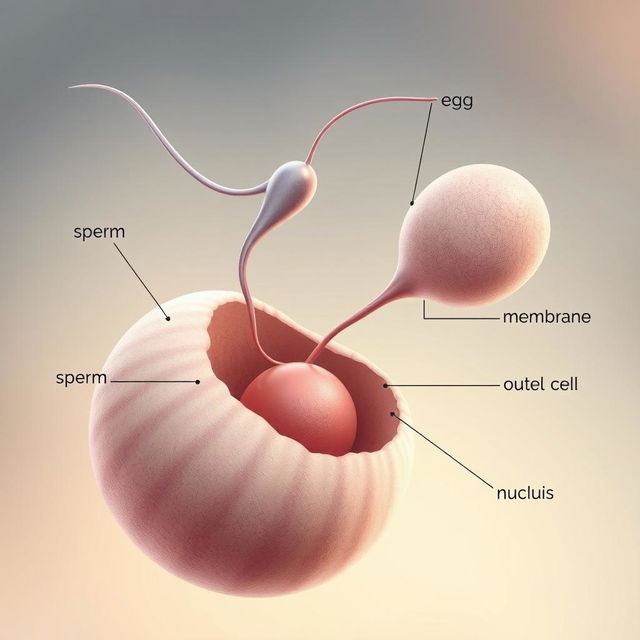 A highly detailed and educational illustration depicting the process of fertilization