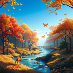 Create an imaginative and vibrant depiction of an autumn forest landscape