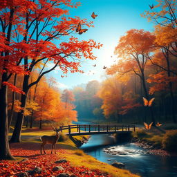 Create an imaginative and vibrant depiction of an autumn forest landscape