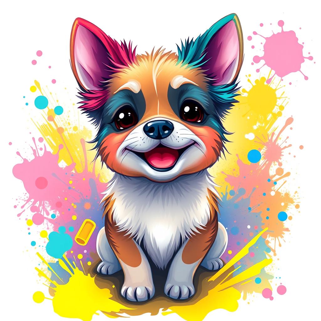 A digital art image of a cute and playful dog with an imaginative and artistic design