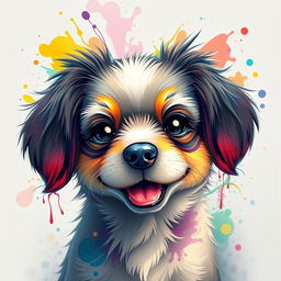 A digital art image of a cute and playful dog with an imaginative and artistic design