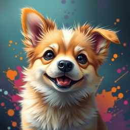 A digital art image of a cute and playful dog with an imaginative and artistic design