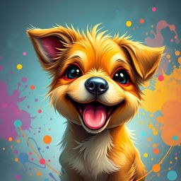 A digital art image of a cute and playful dog with an imaginative and artistic design