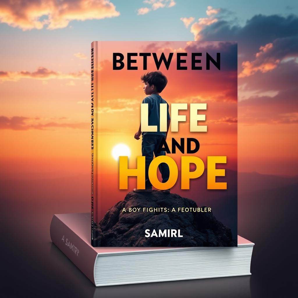 A captivating book cover design for "Between Life and Hope: A Boy Fights" by Samir