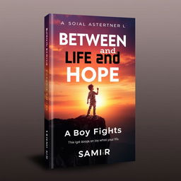 A captivating book cover design for "Between Life and Hope: A Boy Fights" by Samir