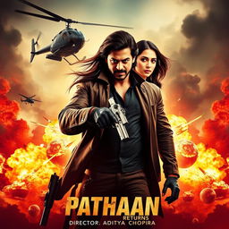 A dynamic and action-packed movie poster for 'Pathaan Returns'