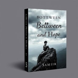 A poignant and melancholic book cover design for "Between Life and Hope: A Boy Fights" by Samir